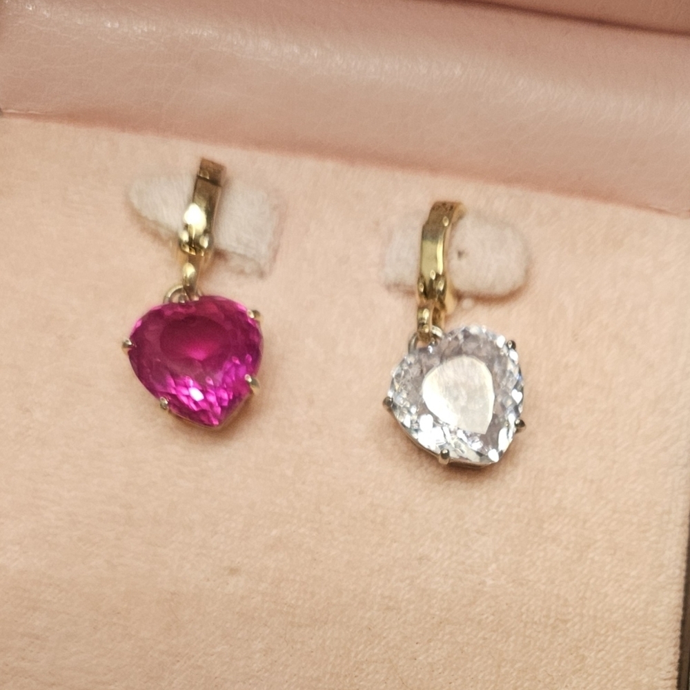 2 Juicy Couture Raspberry Pink Red White Clear Crystal Gem Charm Pair Bundle Set - Picture 3 of 10